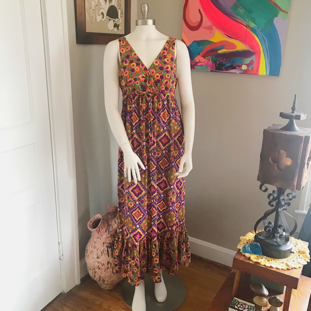 1950s Saramae Lingerie Floral Vibrant Slip Dress